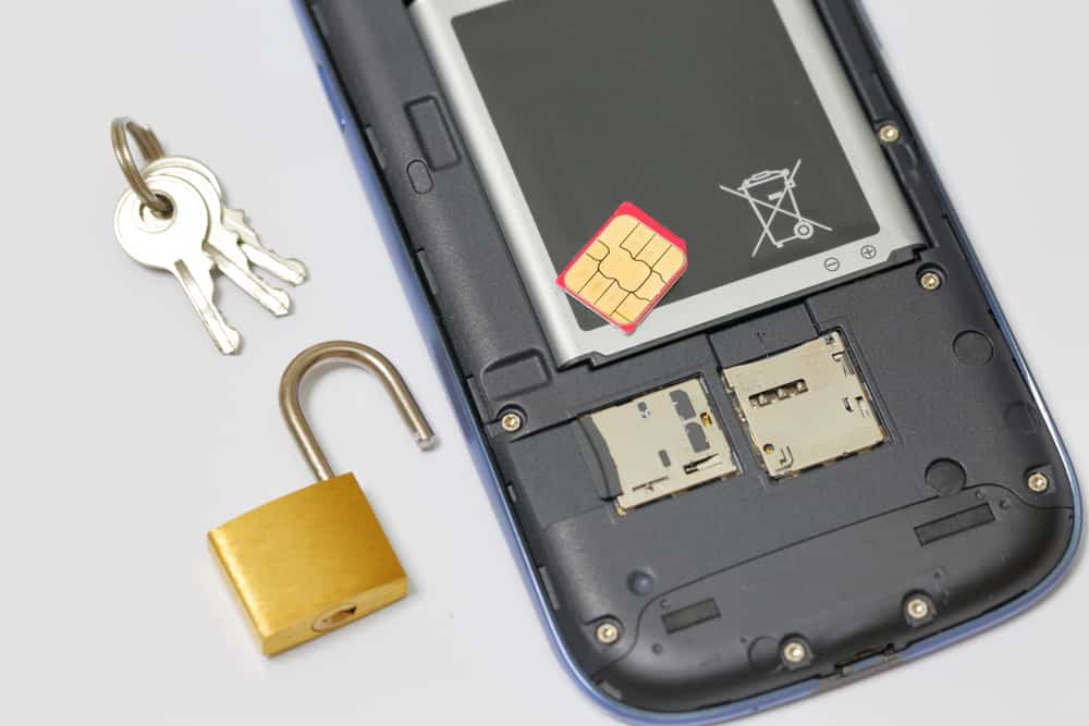 Phone opened with SIM and padlock