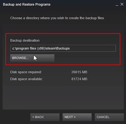 Saving Steam backup