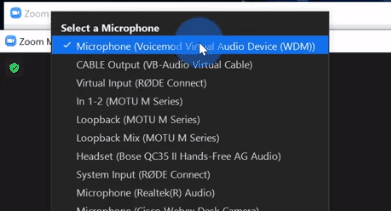 "Select a Microphone" option on Zoom